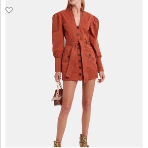 Marissa Webb Mera Belted Puff Sleeve Mini Utility Dress Orange Button Down Med